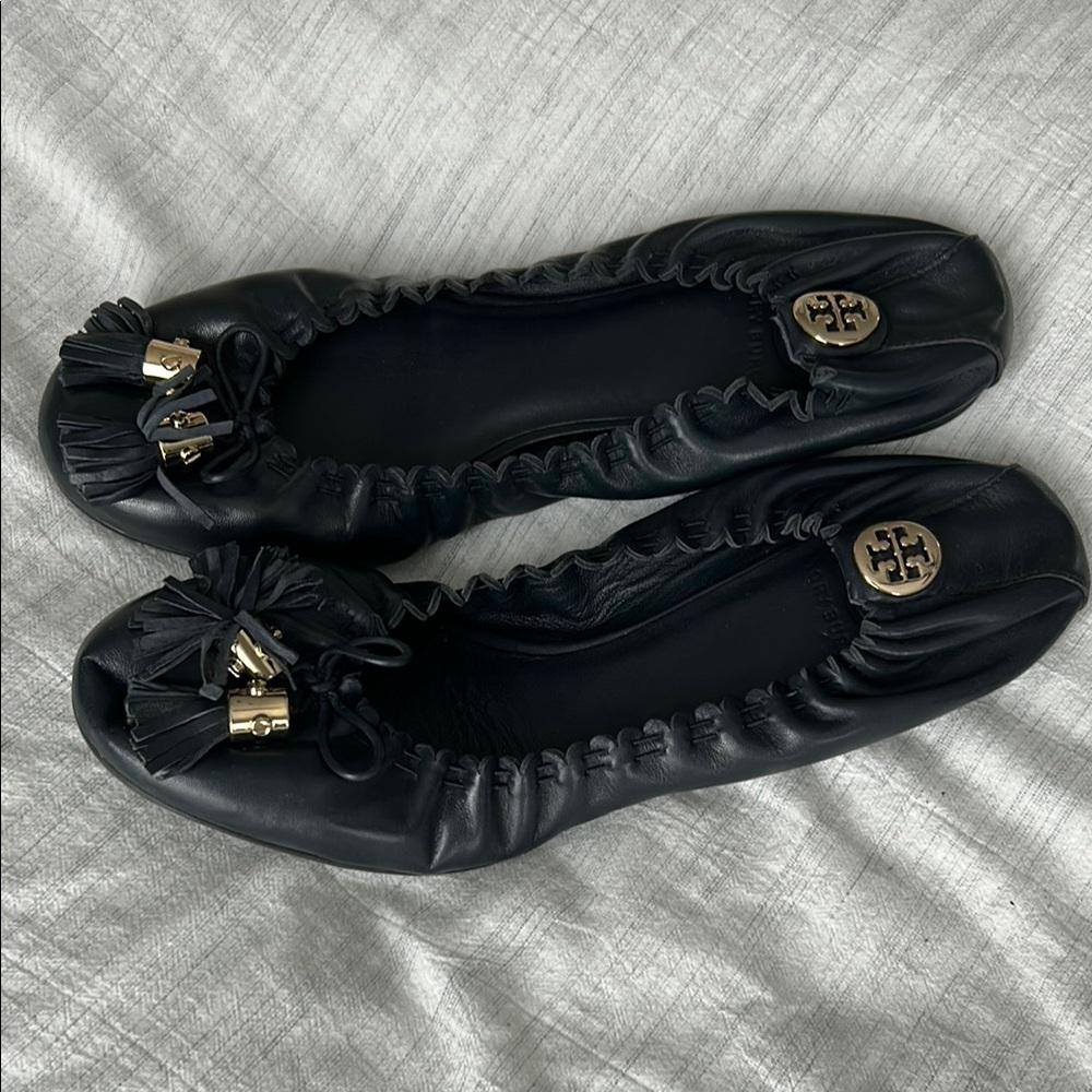 Tory Burch Dark Navy BlueLeather Ballet Flats